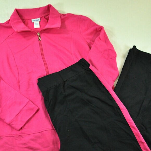 Vicki Wayne women's  2 piece black & pink pants suit large lounge exercise - Picture 1 of 7